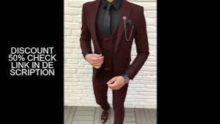2025 Smart Casual Burgundy Suits for Men Slim Fit Peaked Lapel Solid Tuxedo Man Suit Set Trajes De H