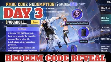 DAY 3 PMGC CODE REDEMPTION | GET FREE BONUS PASS 1 TO 60 UNLOCK