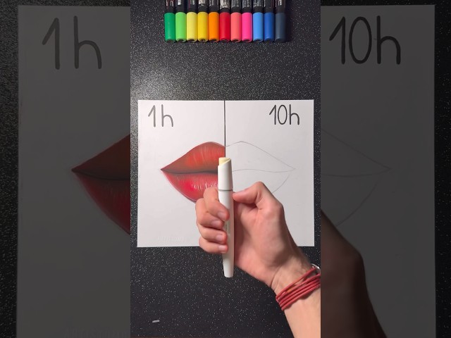 1h vs 10 Hours! ⏰✨ Which is your favorite?! 🤩 #shortsart #lips #art class=