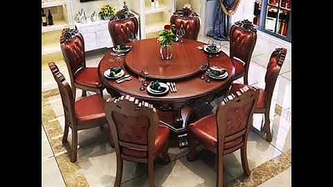 Solid wood round dining table and chair combination turntable desktop