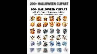 200  Halloween Clipart Bundle, PNG Sublimation Designs, Commercial Use, Instant Download, Lifetim...