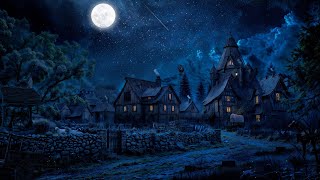 Peaceful Village Medieval Ambience with Relaxing Night Sounds, Crickets, Owls, Winds for Sleeping🌛