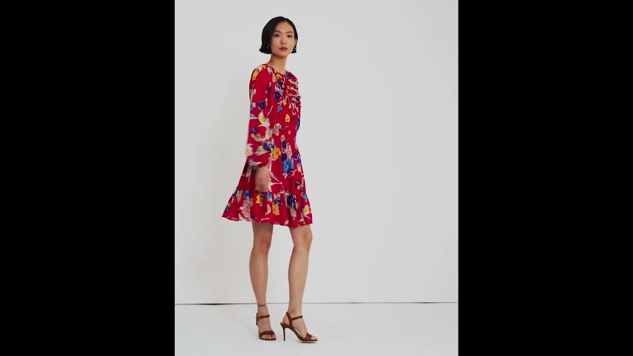 LAUREN Ralph Lauren Petite Floral Crinkle Georgette Long Sleeve Dress SKU: 9806247