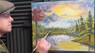 Sunset Mountain landscape oil painting. paint mountains with the brush only. screenshot 5