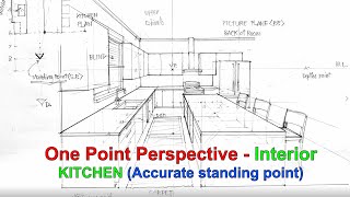 How to Draw One Point Perspective from Plan (Accurate) #DrawKitchen #GibPal