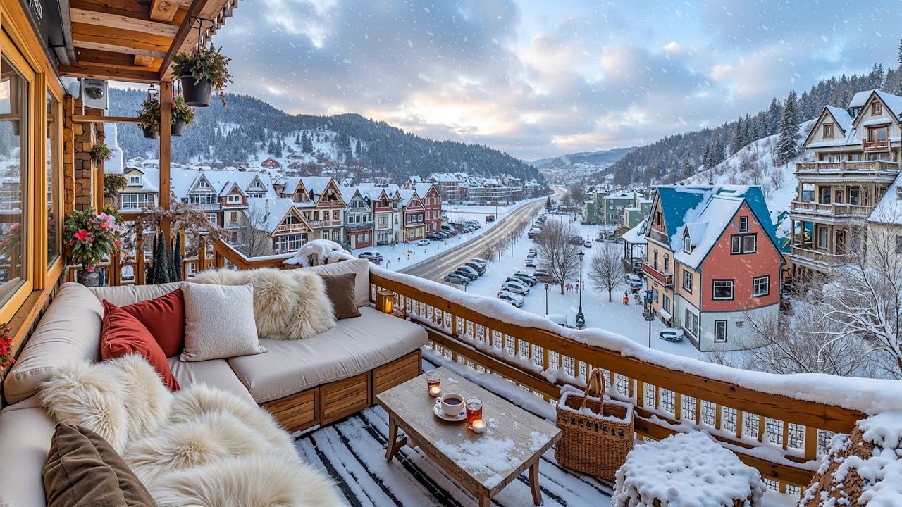 Happy Winter in Townhouse | Relaxing Jazz Piano Instrumental | Enjoy Cafe and Jazz at Cozy Balcony