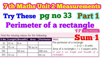 7th std Maths-Unit 2 Measurements -Try These(sum 1)pg no 33-part 1-Term 1 New samacheer syllabus