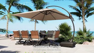 GRAND PATIO Napoli 10x13 FT Rectangular Offset Umbrella with Base, Cantilever Umbrellas