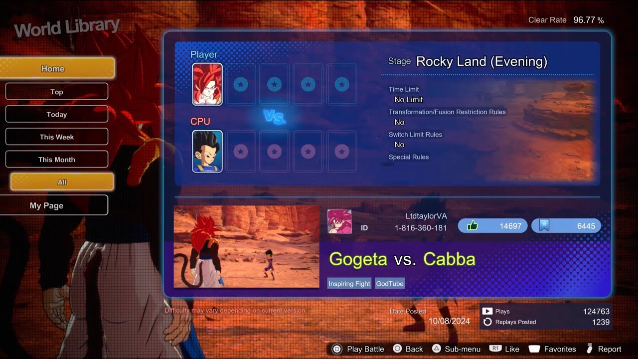 DRAGON BALL: Sparking! ZERO Custom Battle, World Library, Gogeta vs. Cabba