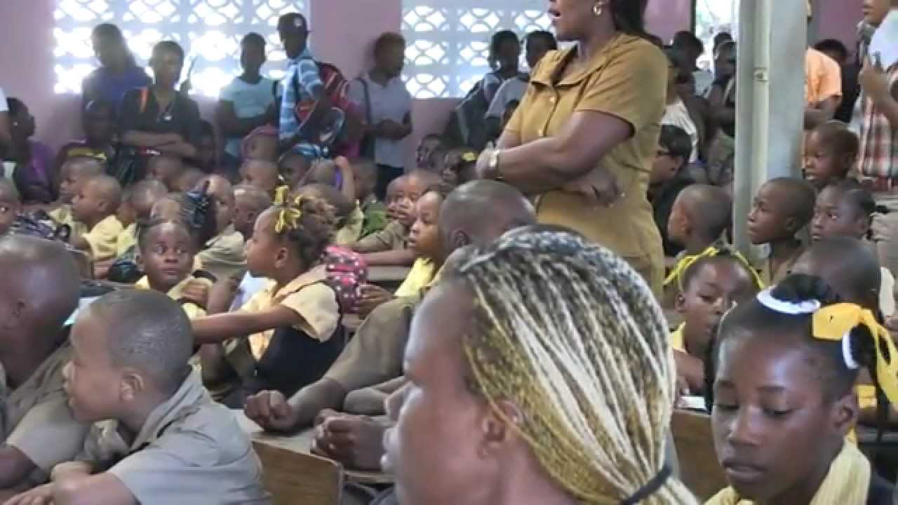 Students in the hall at Drews Avenue Primary School in Kingston, Jamaica