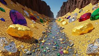 #Gold !The gold treasure hunter found a giant gold nugget and many diamonds in the river.