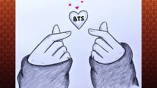 Como dibujar manos con corazon BTS/ Dibujo simple y facil para principiantes/ Dibujo BTS paso a paso