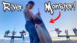 River Fishing Pulling Hooks For Absolute Giants!!!  (Catch Clean Cook!!!)