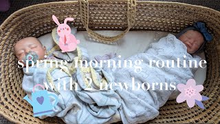 Spring morning routine with 2 newborns! (REBORN DOLLS) ☘️💐🐣🐰 my little cousin wanted to make a vid