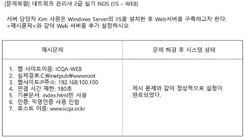 ICQA 네트워크관리사  실기 #ICQA #NOS #IIS(Web)설정_01 #실기문제 #WEB #IIS #Windows_server