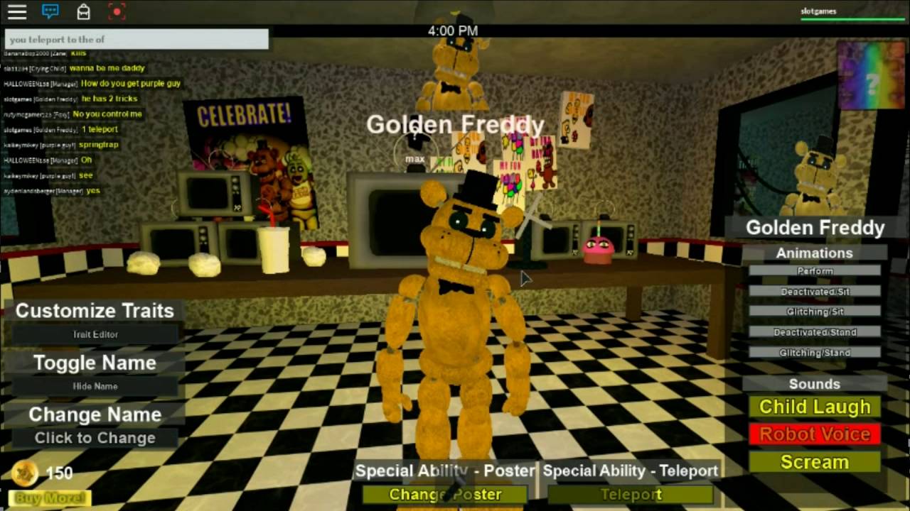 Roblox The Pizzeria Roleplay Remastered Golden Freddy Showcase Youtube - freddy wont let us go roblox roleplay