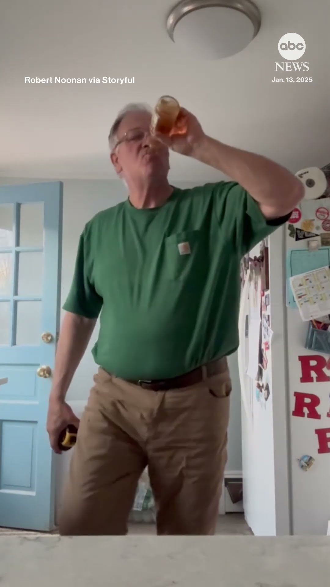 Man opens beer bottle with a tape measure