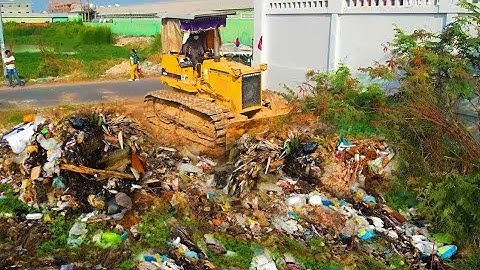 Amazing New Project!! Fill Land, Garbage Dump & Clear Grass and Trash By Skills Dozer Komat