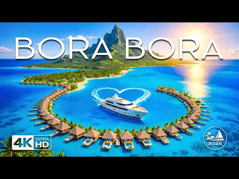 [4K] Bora Bora 🇵🇫 Turquoise Lagoon, Overwater Villas & Tropical Paradise | Aerial Views