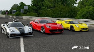 Forza 7 Drag race: Ferrari 812 Superfast (Maxed out) vs Koenigsegg One:1 vs Hennessey Venom GT