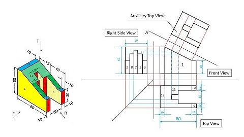How to Draw Auxiliary View and Orthographic Projections of Simple Engineering Objects | Problem 1