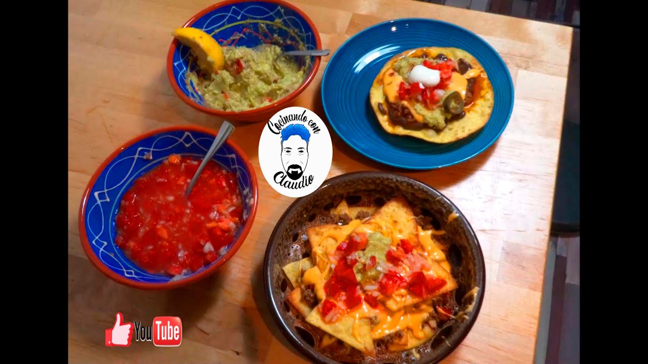 Receta NACHOS con CARNE y QUESO, y como extra TOSTADAS y FLAUTAS de queso, GUACAMOLE
