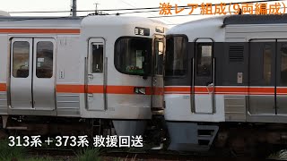【出火】373系F1編成 車両故障による救援回送 313系と併結