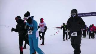 Ice marathon runners take part in the Mannequin Challenge