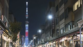 スカイツリーが日の丸に 北京五輪へライトアップ
