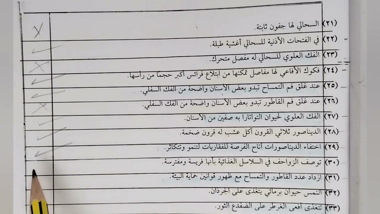 اختبار احياء ٢-١ الزواحف والطيور الجزء ٢ هام جدا