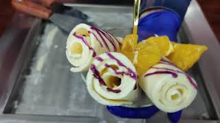 Orange ice cream roll - street food - ايس كريم رول البرتقال