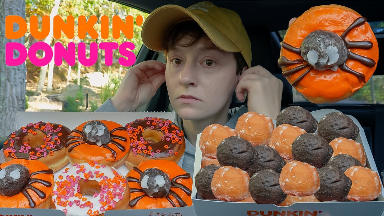 ASMR Dunkin Donuts Car Mukbang *Spider Chocolate Vanilla Frosted, Glazed Chocolate Donut Holes