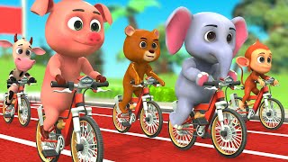 Animals Cycle Race - Animals Fun Play with Soccer Balls - Fun Outdoor Play with Animals