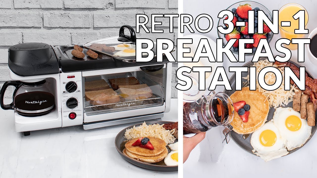 Nostalgia BST3RR 3-in-1 Family Size Breakfast Station Retro Red