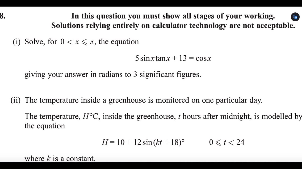Pure Math P2 May/June 2024 [Q8] Pearson Edexcel IAL WMA 12/01| Solving ...