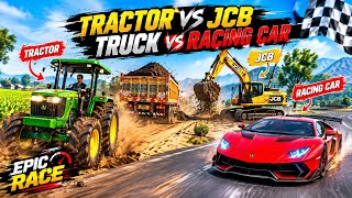 Tractor vs JCB vs Racing Car 🔥 | Crazy Truck Driving Gameplay | Epic Race & Missions screenshot 5
