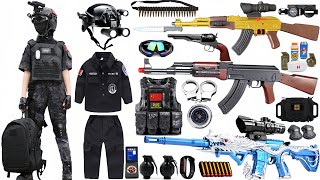 Special police weapon unboxing video, M416 rifle, AK-47, unboxing toy video, gas mask, dagger, knife