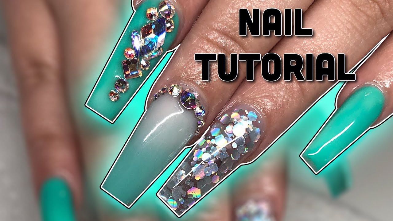 Tiffany Teal tapered square full set | Glitterbel's acrylic - YouTube