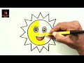 Fun smiling sun drawing for kids  draw and color a cute sun  easy sun drawing