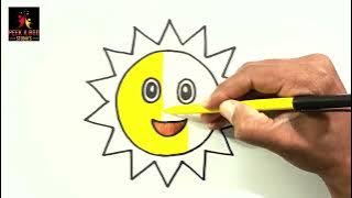 Fun Smiling Sun Drawing for kids | Draw and Color a Cute Sun | Easy Sun Drawing