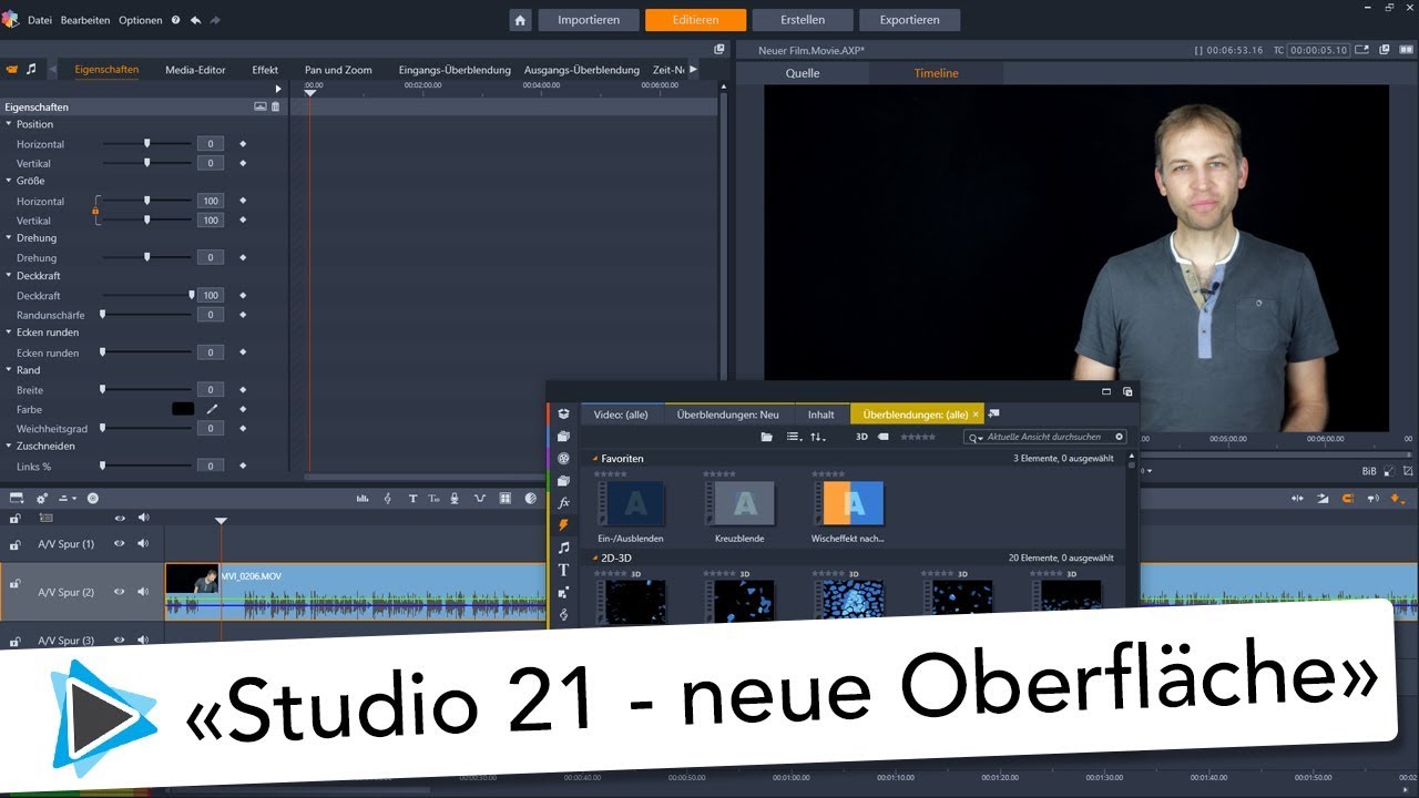 Pinnacle Studio 21 -  Neue Funktion Benutzeroberfläche erklärt Video Tutorial Deutsch