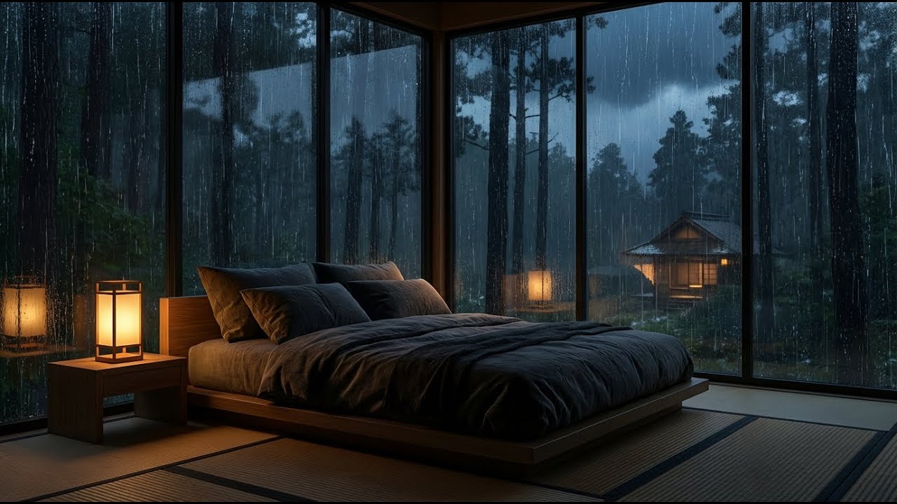 [Serene] Rain Sounds & Felt Piano in Dark Japanese Room for 8 Hours Deep Mental Comfort 🎹🏠