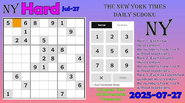 The New York Times Daily Sudoku 2025-07-27 Hard