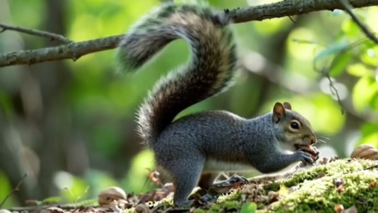 Squirrels searching for food in the forest