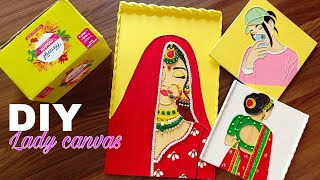 DIY Lady Canvas | How to use Clay on Canvas | DIY CANVAS | canvas painting ideas #niruushasingharts