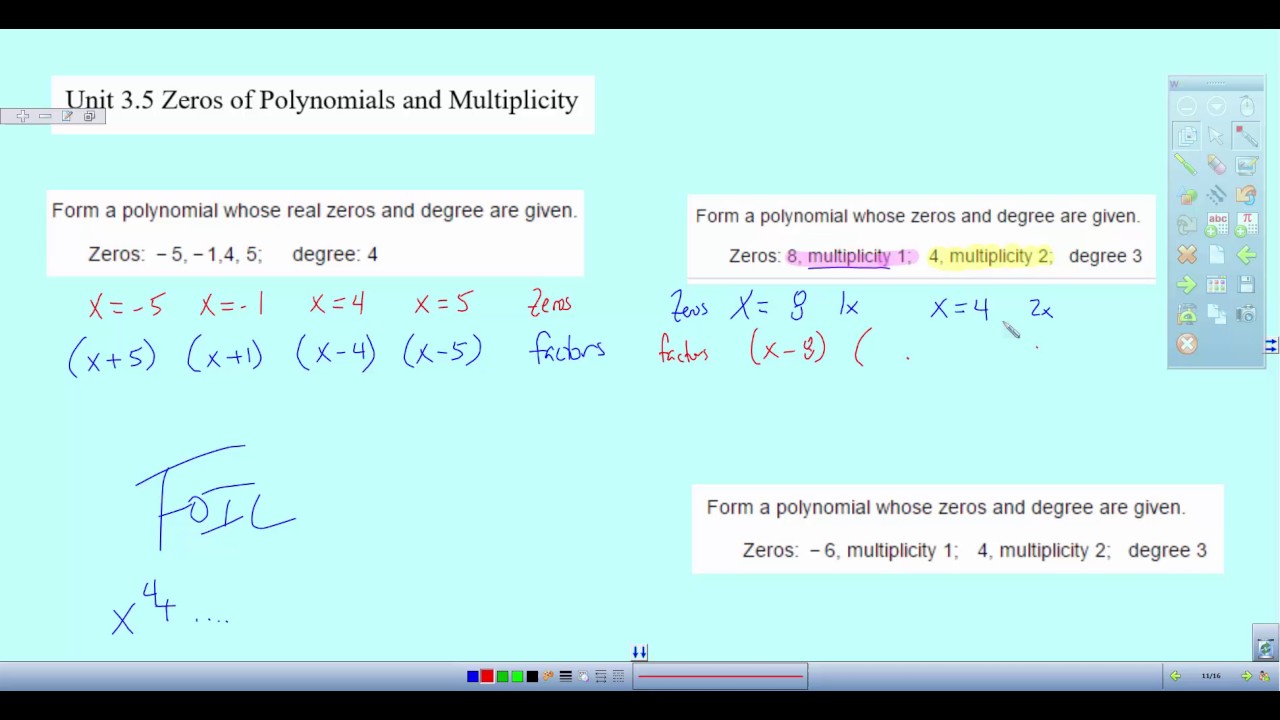 identifying multiplicity of polynomials youtube form a polynomial whose real zeros and degree are given