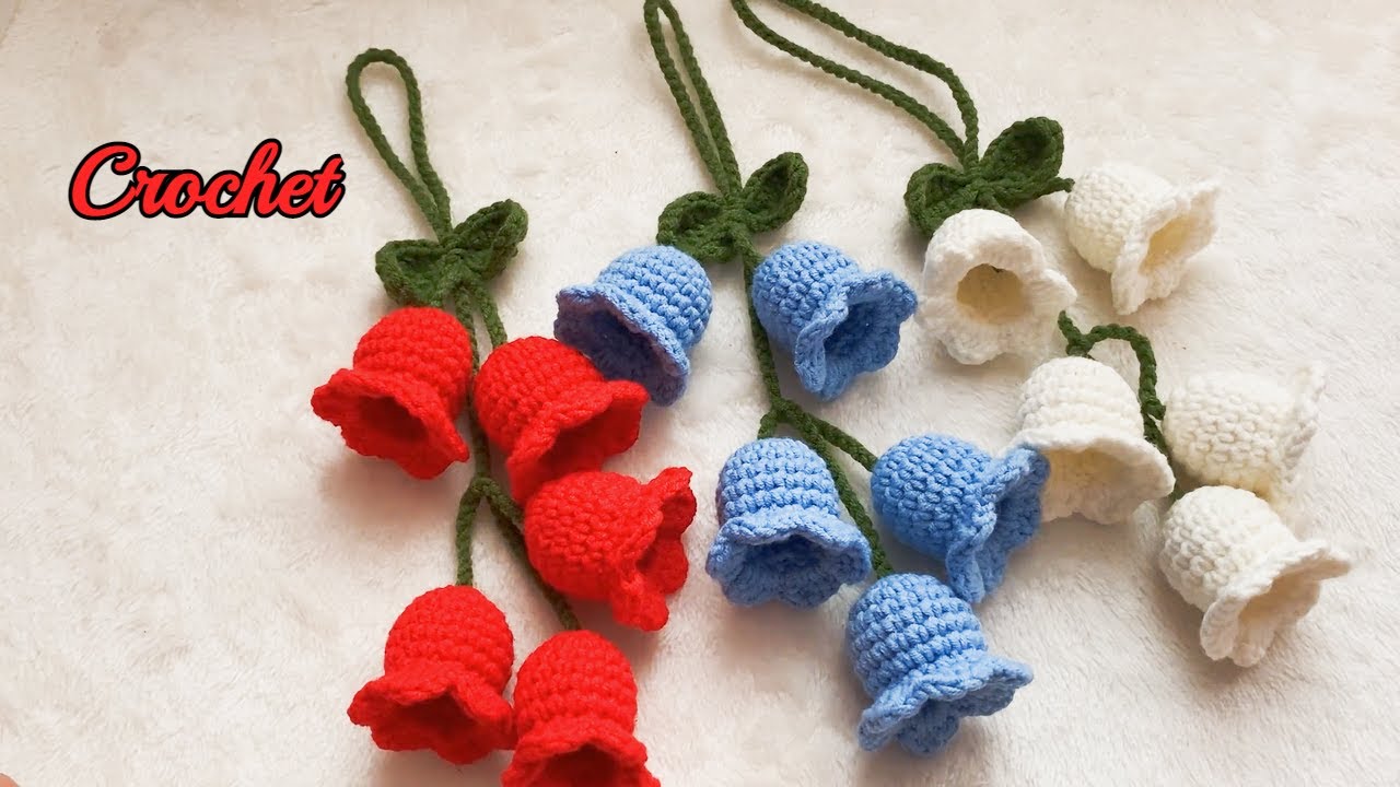 Crochet Lily of the valley wind chimes Bell orchid car hanger - YouTube