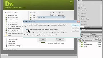 Export Dreamweaver site settings