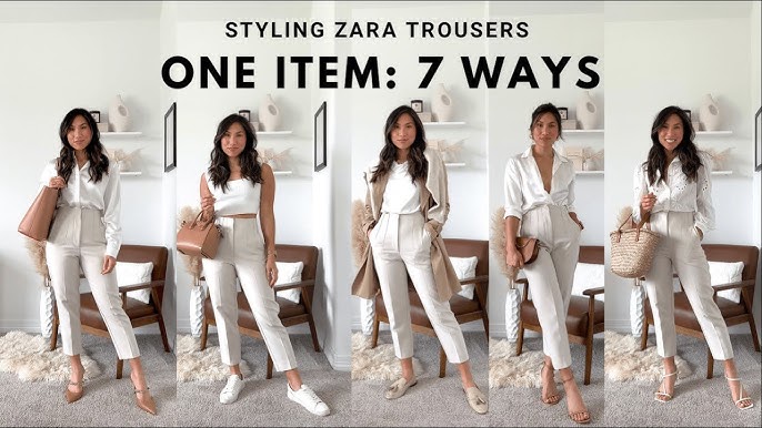 ZARA NEW WOMAN HIGH-WAIST TROUSERS PANT OYSTER WHITE XS-XL 7102/032