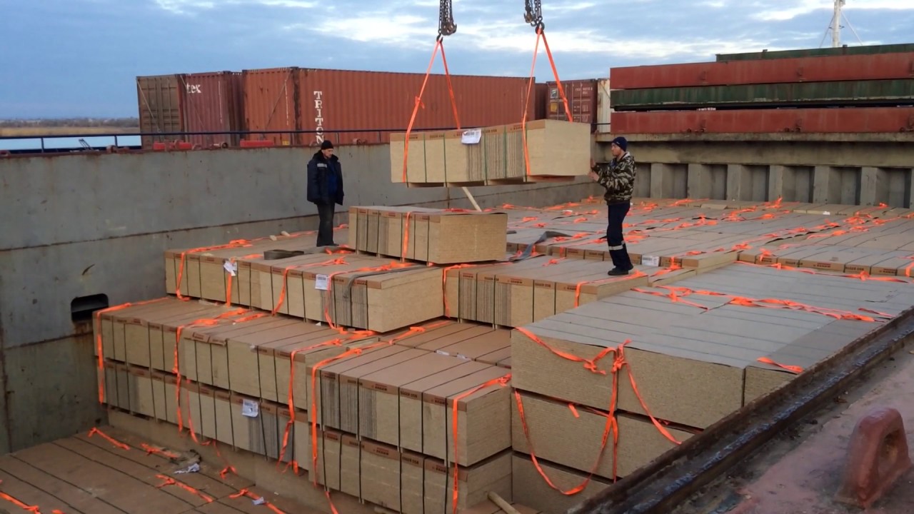 Unloading of vessel with OSB-3 in Azov sea port